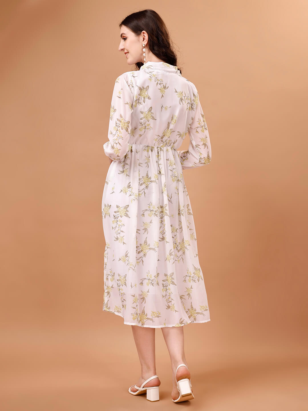 Printed Georgette Calf Length Floral Summer Dress - thevendorvilla