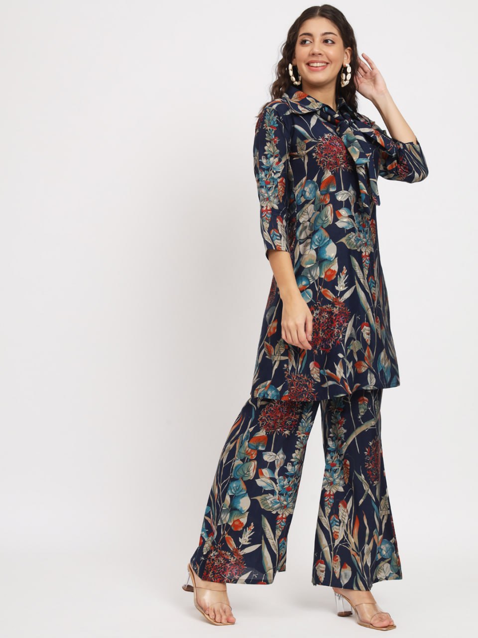 Women's Cotton Regular Fit Floral Printed Top and Plazzo Co-ord Set - thevendorvilla
