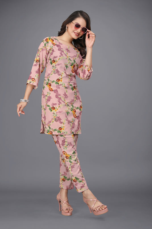 The Vendorvilla Chanderi Pink Color Floral Foil Print Co-Ord Set for Women - thevendorvilla