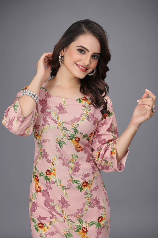 The Vendorvilla Chanderi Pink Color Floral Foil Print Co-Ord Set for Women - thevendorvilla