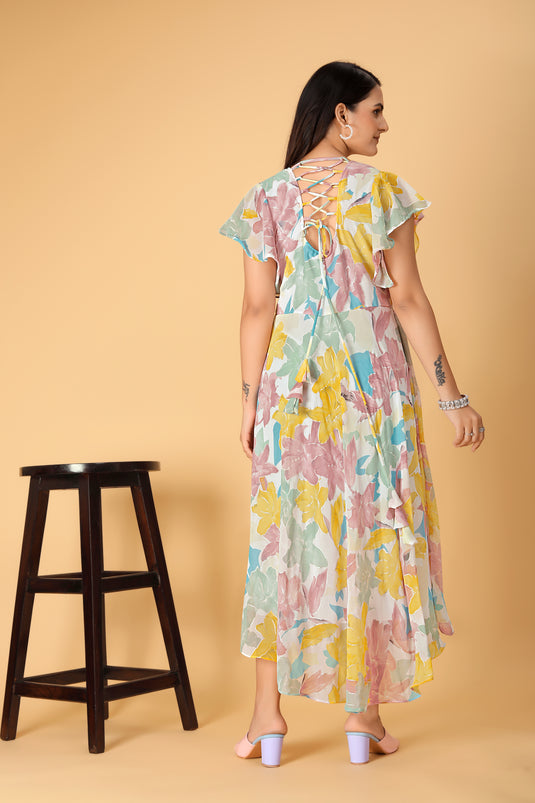 The Vendorvilla Printed Georgette Fancy Calf Length Dress For Women - thevendorvilla