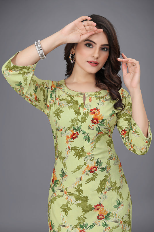 The Vendorvilla Chanderi Green Color Floral Foil Print Co-Ord Set for Women - thevendorvilla