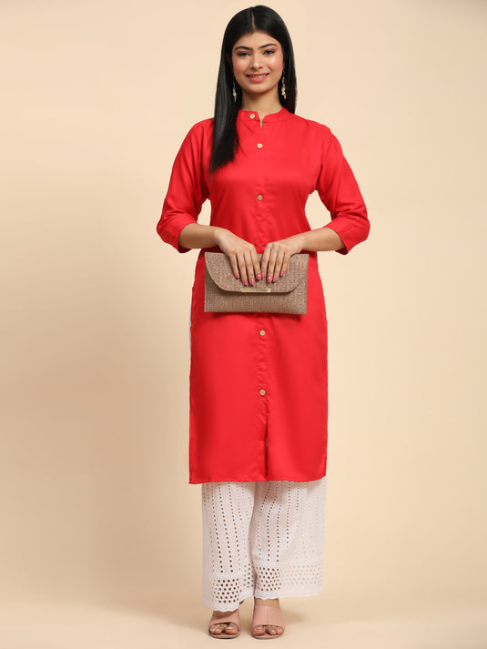 Rayon Fancy Calf Length Straight Kurti For Women