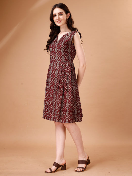 Chanderi Sleeveless Short Dress