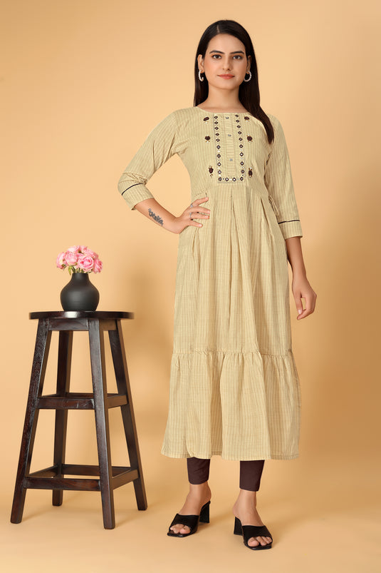 The Vendorvilla Cotton Chanderi Embroidered Kurti For Women - thevendorvilla