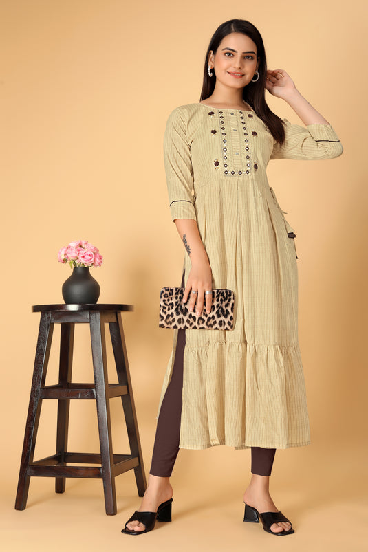 The Vendorvilla Cotton Chanderi Embroidered Kurti For Women - thevendorvilla