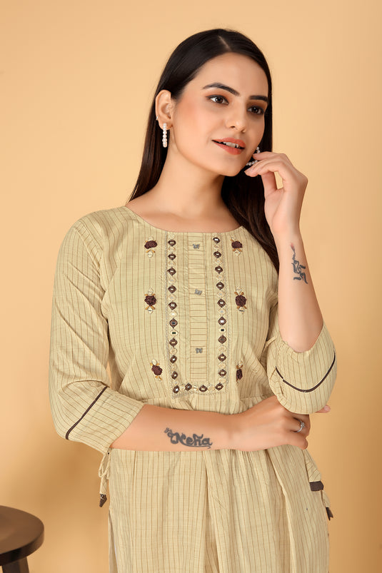 The Vendorvilla Cotton Chanderi Embroidered Kurti For Women - thevendorvilla