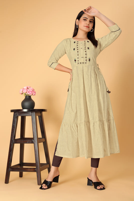 The Vendorvilla Cotton Chanderi Embroidered Kurti For Women - thevendorvilla