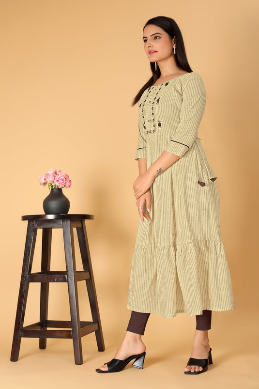 The Vendorvilla Cotton Chanderi Embroidered Kurti For Women - thevendorvilla