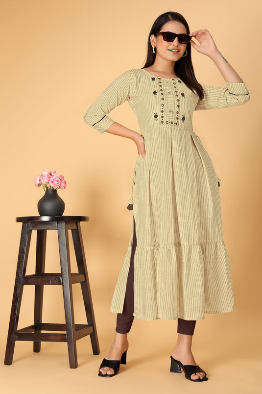 The Vendorvilla Cotton Chanderi Embroidered Kurti For Women - thevendorvilla