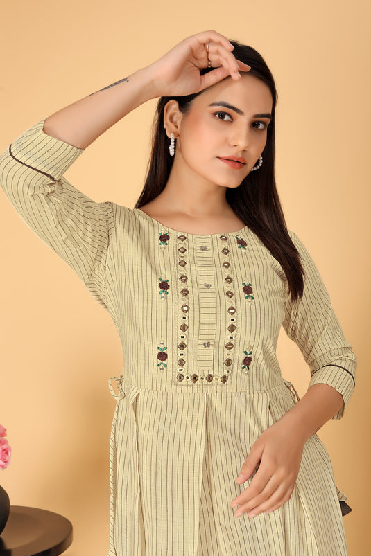 The Vendorvilla Cotton Chanderi Embroidered Kurti For Women - thevendorvilla