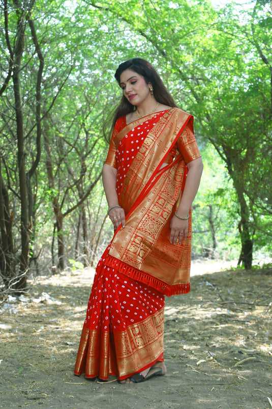 Bandhej Kanjivaram Silk Saree