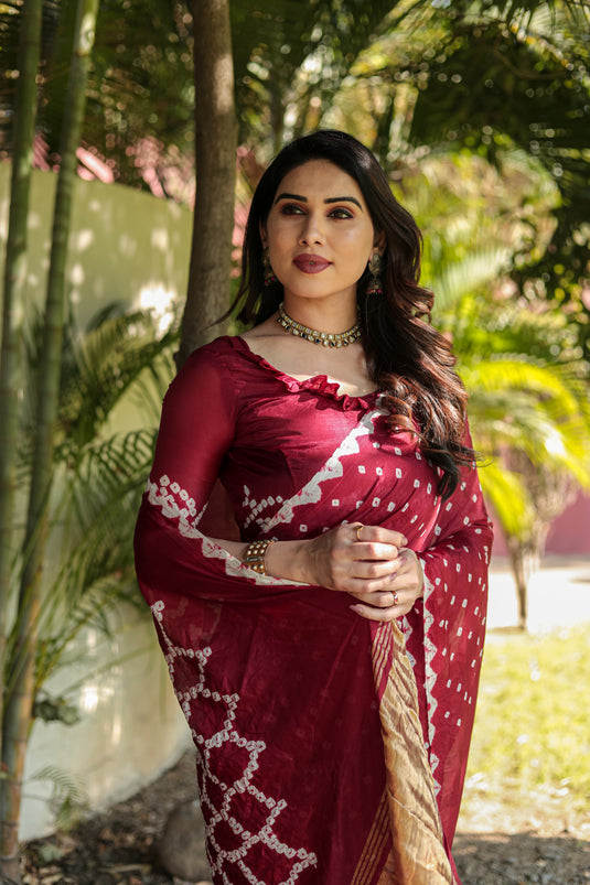 Pure Bandhej Silk Saree