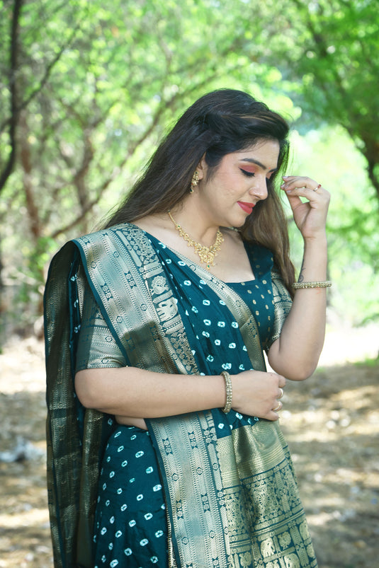 Bandhej Kanjivaram Silk Saree