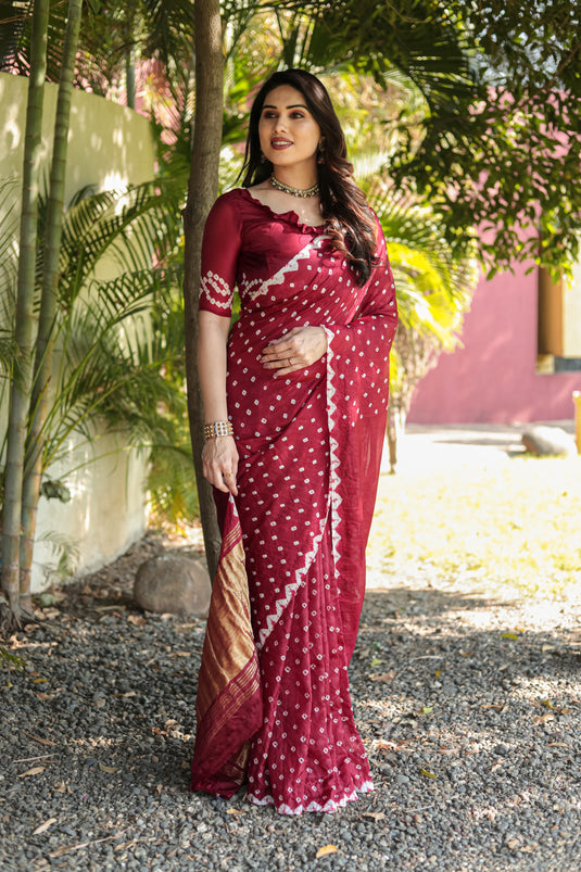 Pure Bandhej Silk Saree