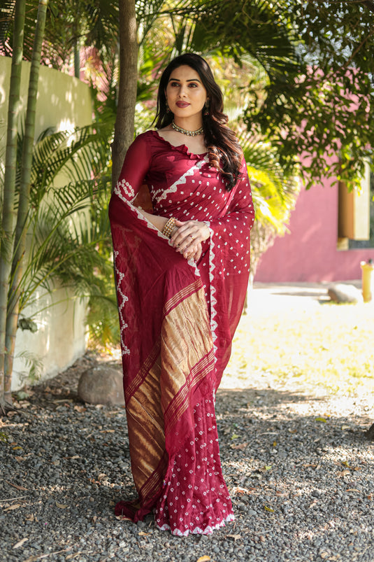 Pure Bandhej Silk Saree