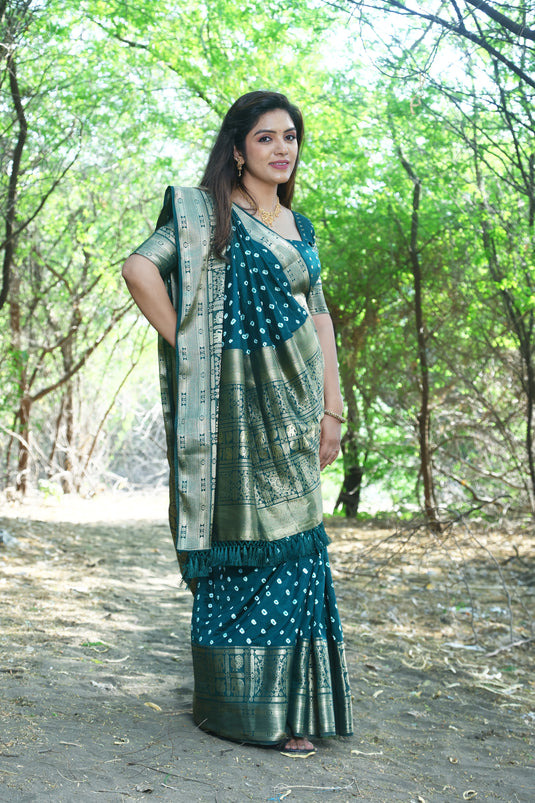 Bandhej Kanjivaram Silk Saree