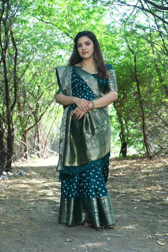 Bandhej Kanjivaram Silk Saree