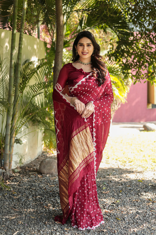 Pure Bandhej Silk Saree