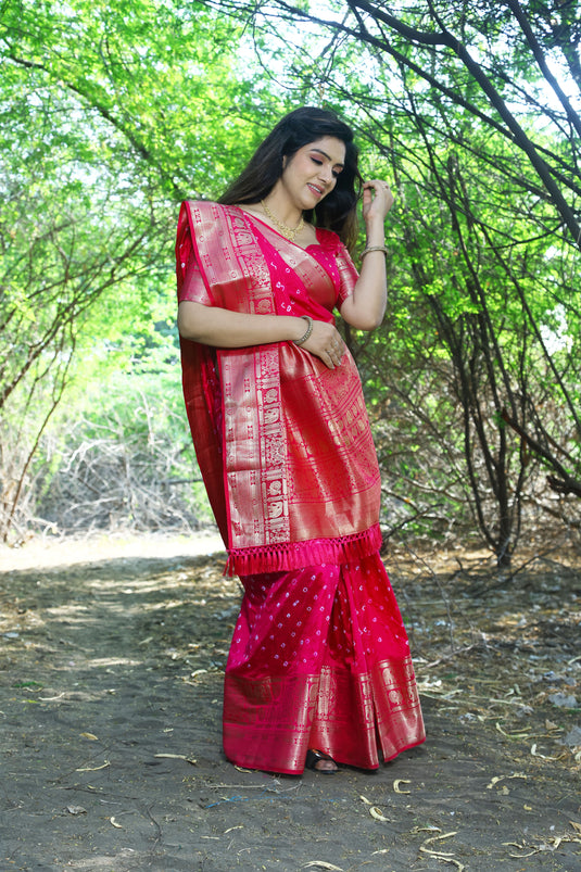 Bandhej Kanjivaram Silk Saree