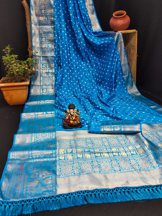 Bandhej Kanjivaram Silk Saree