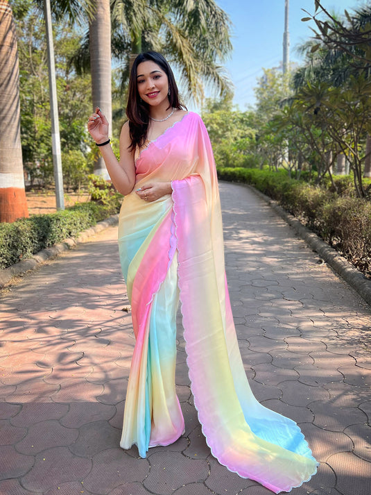 Exclusive Pure Satin Georgette Ombre Print Saree