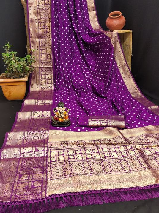 Bandhej Kanjivaram Silk Saree