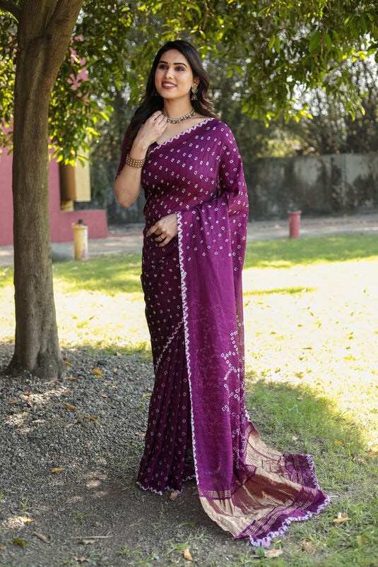 Pure Bandhej Silk Saree