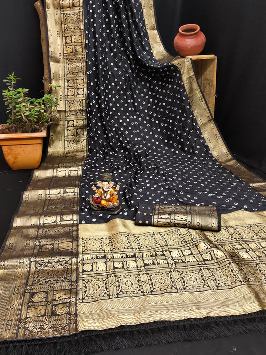 Bandhej Kanjivaram Silk Saree