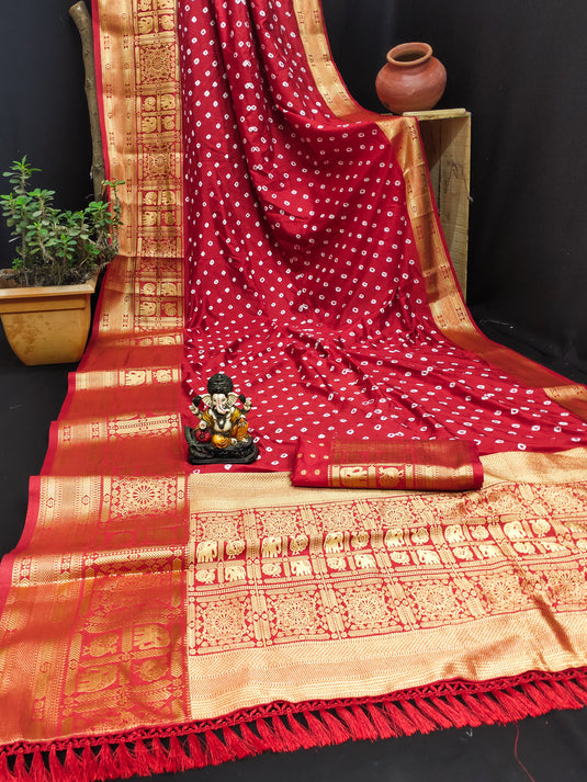 Bandhej Kanjivaram Silk Saree