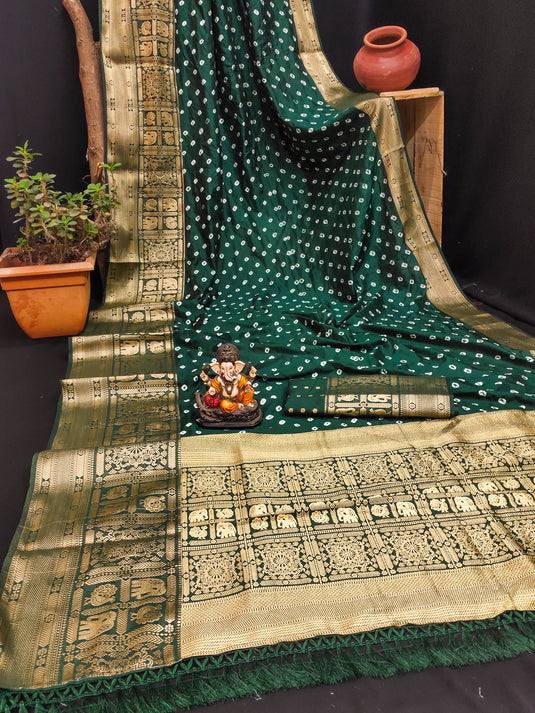 Bandhej Kanjivaram Silk Saree