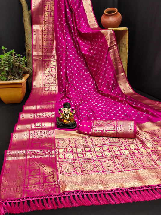 Bandhej Kanjivaram Silk Saree