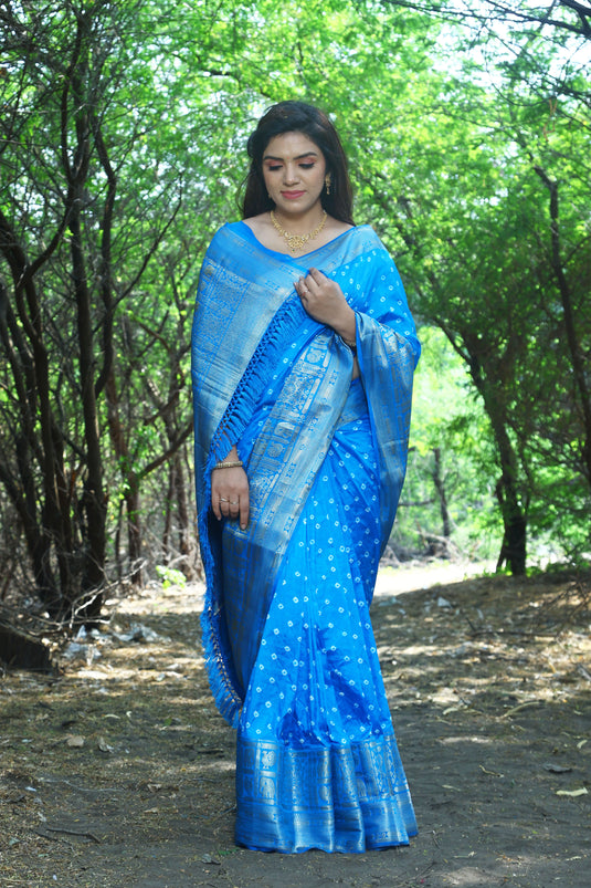 Bandhej Kanjivaram Silk Saree