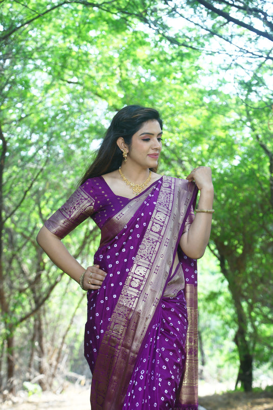 Bandhej Kanjivaram Silk Saree