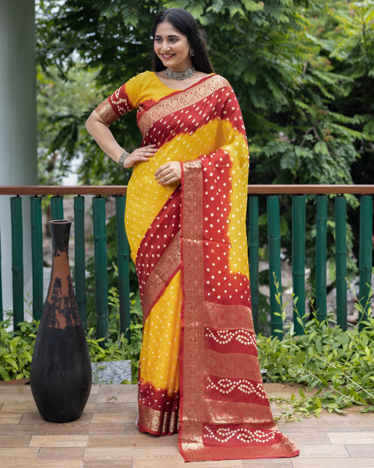 Pure Bandhej Cotton Saree