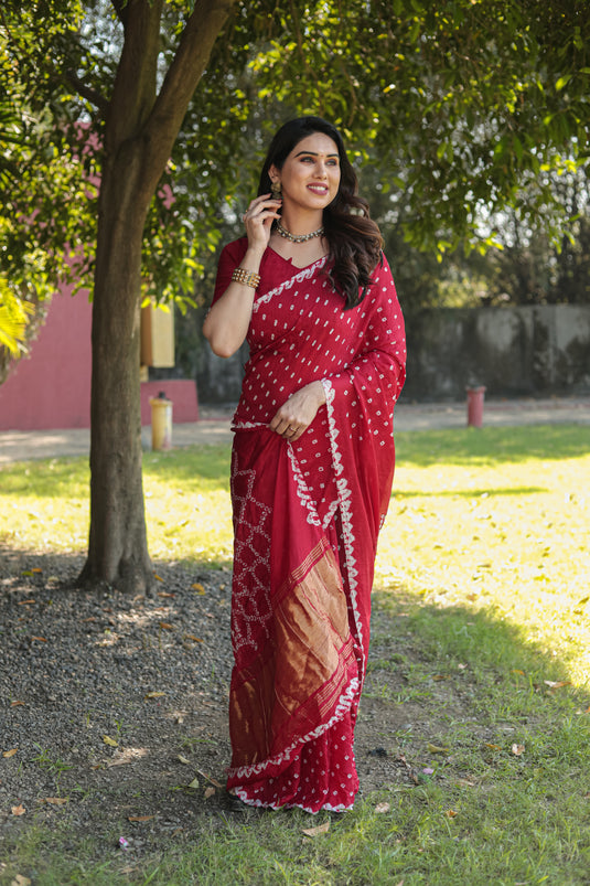 Pure Bandhej Silk Saree