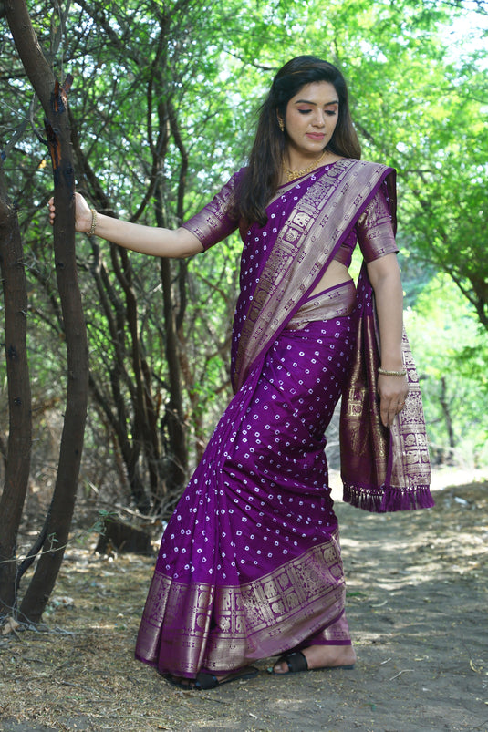 Bandhej Kanjivaram Silk Saree