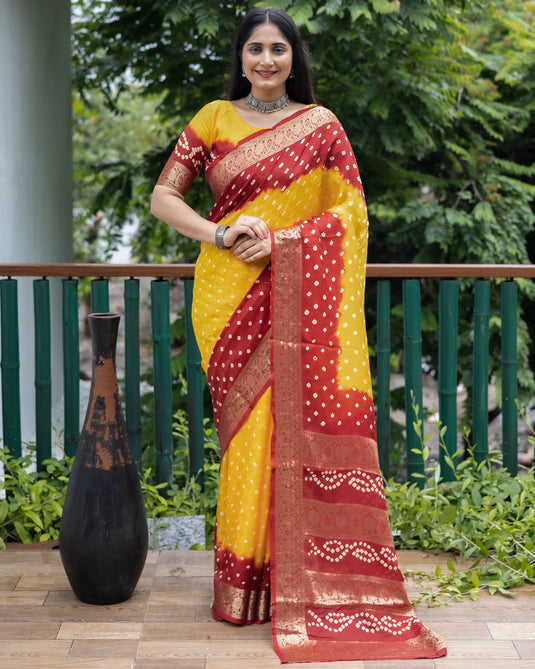 Pure Bandhej Cotton Saree