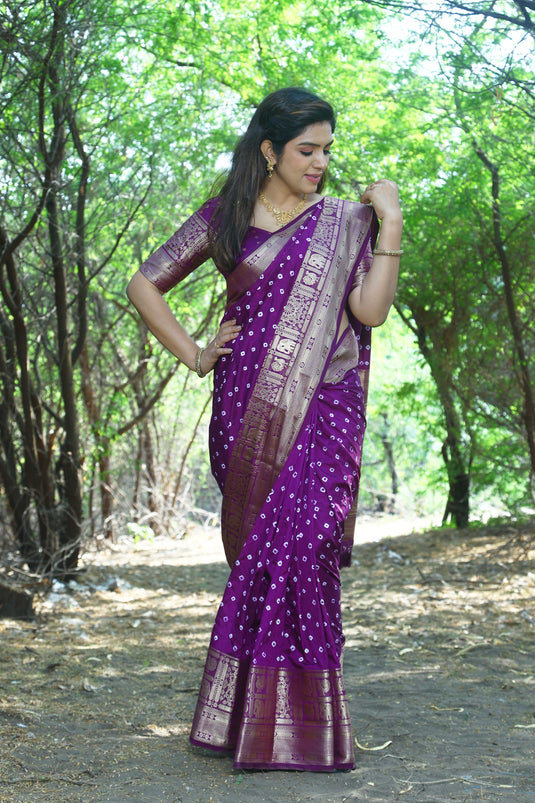 Bandhej Kanjivaram Silk Saree