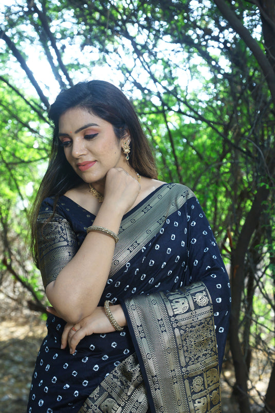 Bandhej Kanjivaram Silk Saree