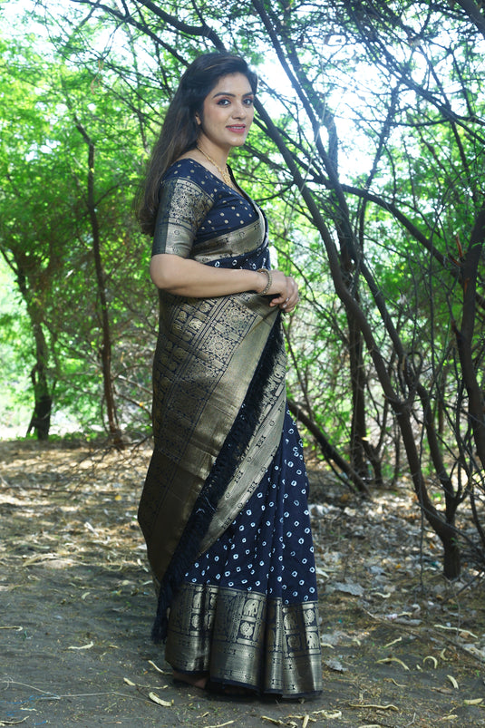 Bandhej Kanjivaram Silk Saree