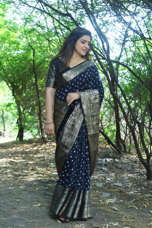 Bandhej Kanjivaram Silk Saree