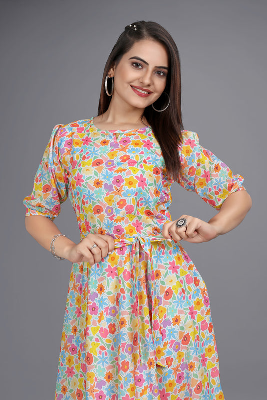 The Vendorvilla New Cambric Cotton Long Calf Length Printed Kurti - thevendorvilla