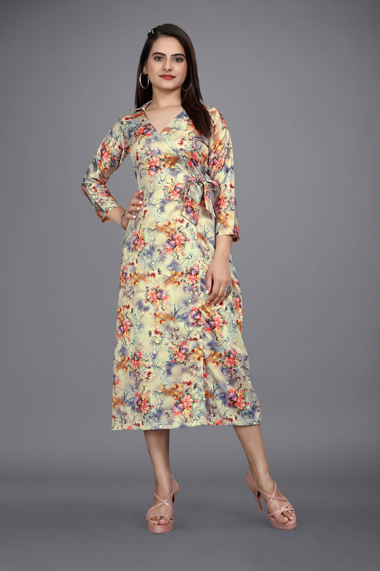 The Vendorvilla New Versace Satin Long Calf Length Printed Kurti - thevendorvilla