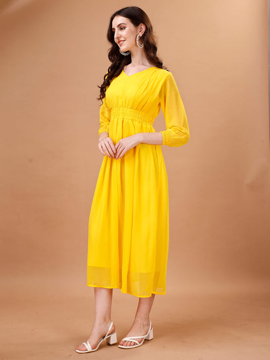 Chic Simplicity: Georgette Calf Length Dress with Elegant Side Slit - thevendorvilla