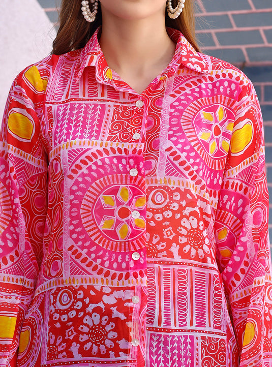 Printed Pink Color Georgette Shirt