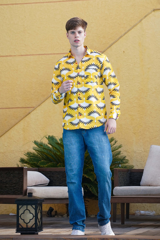 Yellow Tropical Printed Men's Shirt