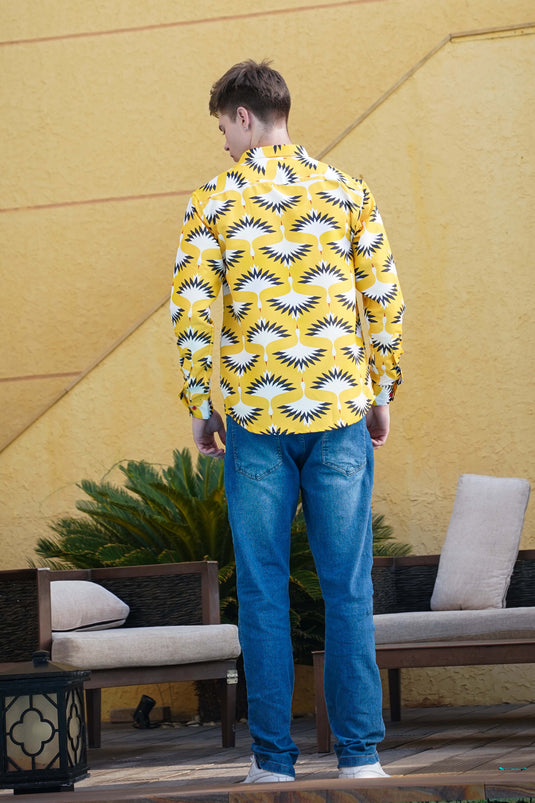 Yellow Tropical Printed Men's Shirt