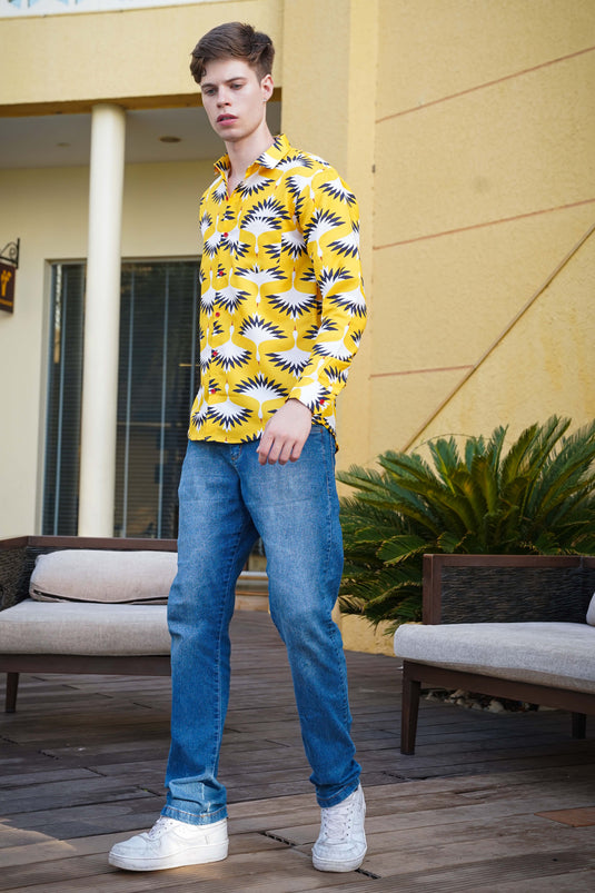 Yellow Tropical Printed Men's Shirt