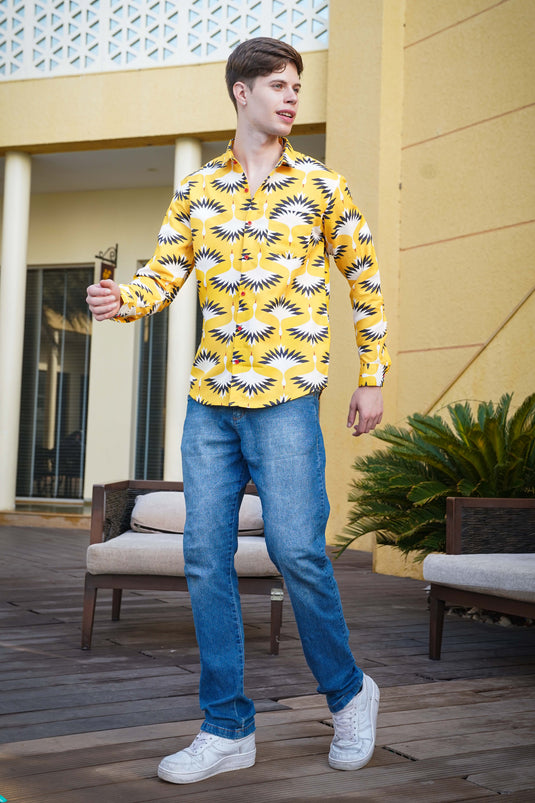 Yellow Tropical Printed Men's Shirt